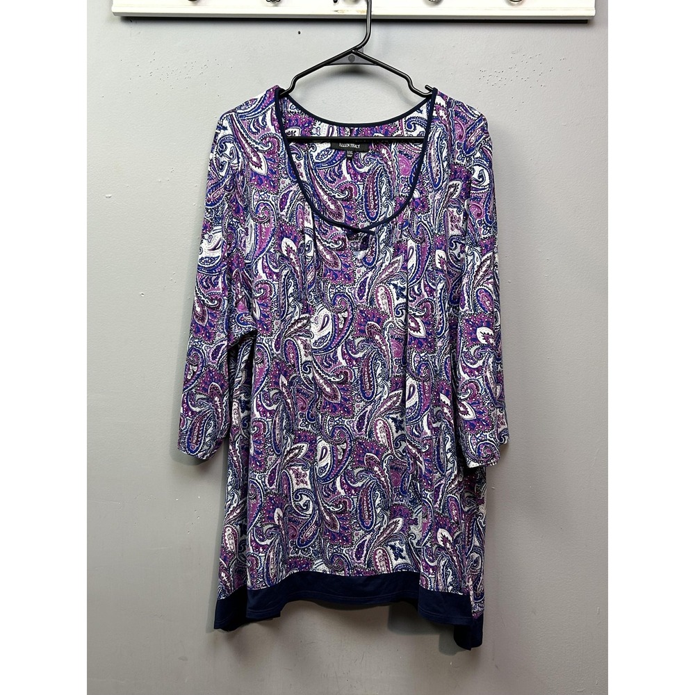 Ellen Tracy Shirt Womens XXL Purple Blue Paisleyā Tunic 3/4 Sleeve Stretch Plus